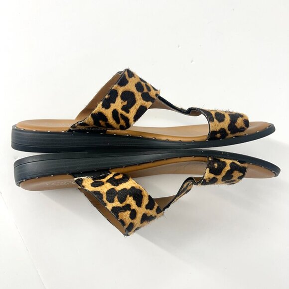 Ss 10- Franco Sarto Ginny Leather Leopard Print Calf Hair Slide Sandal - Picture 5 of 10